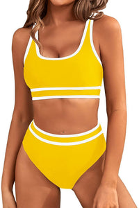 Willluxe® Sporty Contrast Trim High-Waisted Bikini Set
