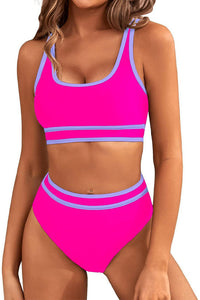 Willluxe® Sporty Contrast Trim High-Waisted Bikini Set