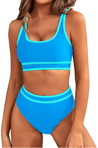 Willluxe® Sporty Contrast Trim High-Waisted Bikini Set