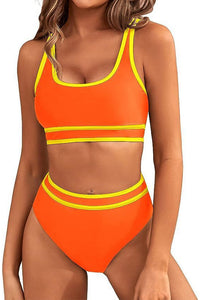Willluxe® Sporty Contrast Trim High-Waisted Bikini Set