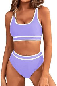 Willluxe® Sporty Contrast Trim High-Waisted Bikini Set
