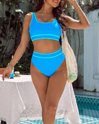 Willluxe® Sporty Contrast Trim High-Waisted Bikini Set