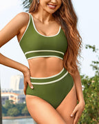 Willluxe® Sporty Contrast Trim High-Waisted Bikini Set