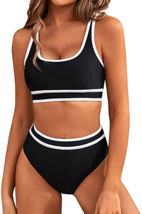 Willluxe® Sporty Contrast Trim High-Waisted Bikini Set
