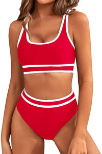 Willluxe® Sporty Contrast Trim High-Waisted Bikini Set