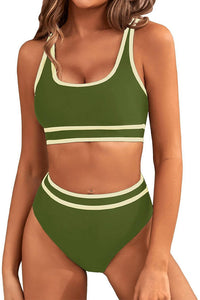 Willluxe® Sporty Contrast Trim High-Waisted Bikini Set