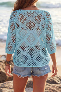 Willluxe® V-Neck Crochet Knit Sweater Hollow Out Batwing Sleeve Cover Up