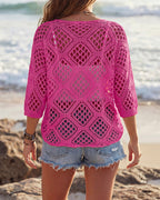 Willluxe® V-Neck Crochet Knit Sweater Hollow Out Batwing Sleeve Cover Up