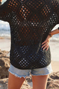 Willluxe® V-Neck Crochet Knit Sweater Hollow Out Batwing Sleeve Cover Up