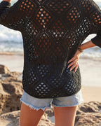 Willluxe® V-Neck Crochet Knit Sweater Hollow Out Batwing Sleeve Cover Up