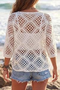 Willluxe® V-Neck Crochet Knit Sweater Hollow Out Batwing Sleeve Cover Up