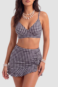 Willluxe® Retro Gingham 3-Piece Bikini Set With Ruched Skirt
