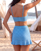 Willluxe® Retro Gingham 3-Piece Bikini Set With Ruched Skirt