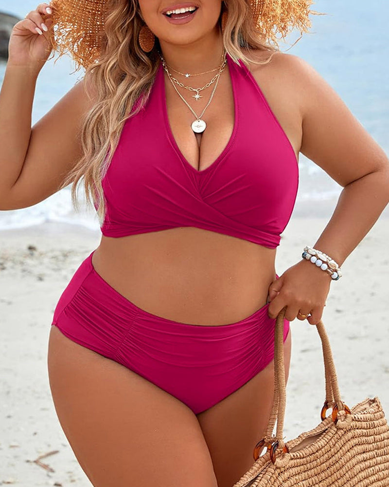 Willluxe® High-Waisted Halter Wrap Bikini Set Tummy Control Swimsuit