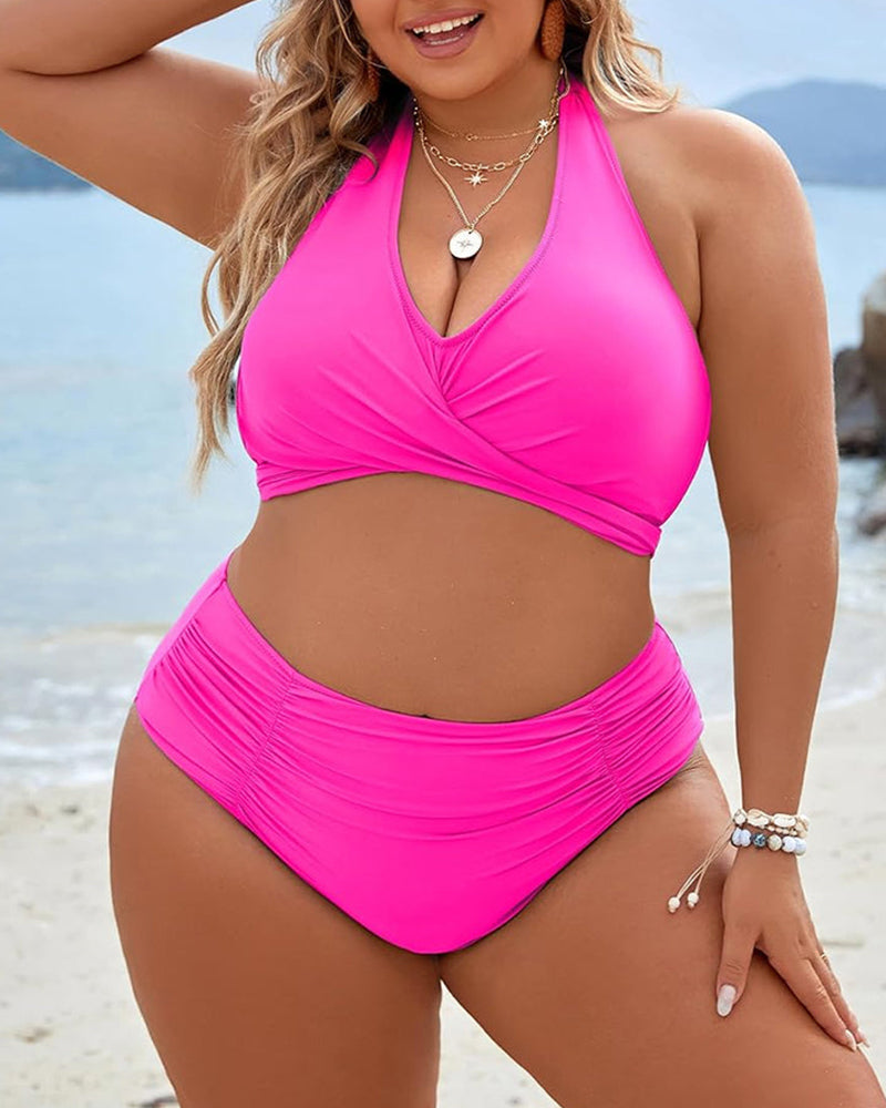 Willluxe® High-Waisted Halter Wrap Bikini Set Tummy Control Swimsuit