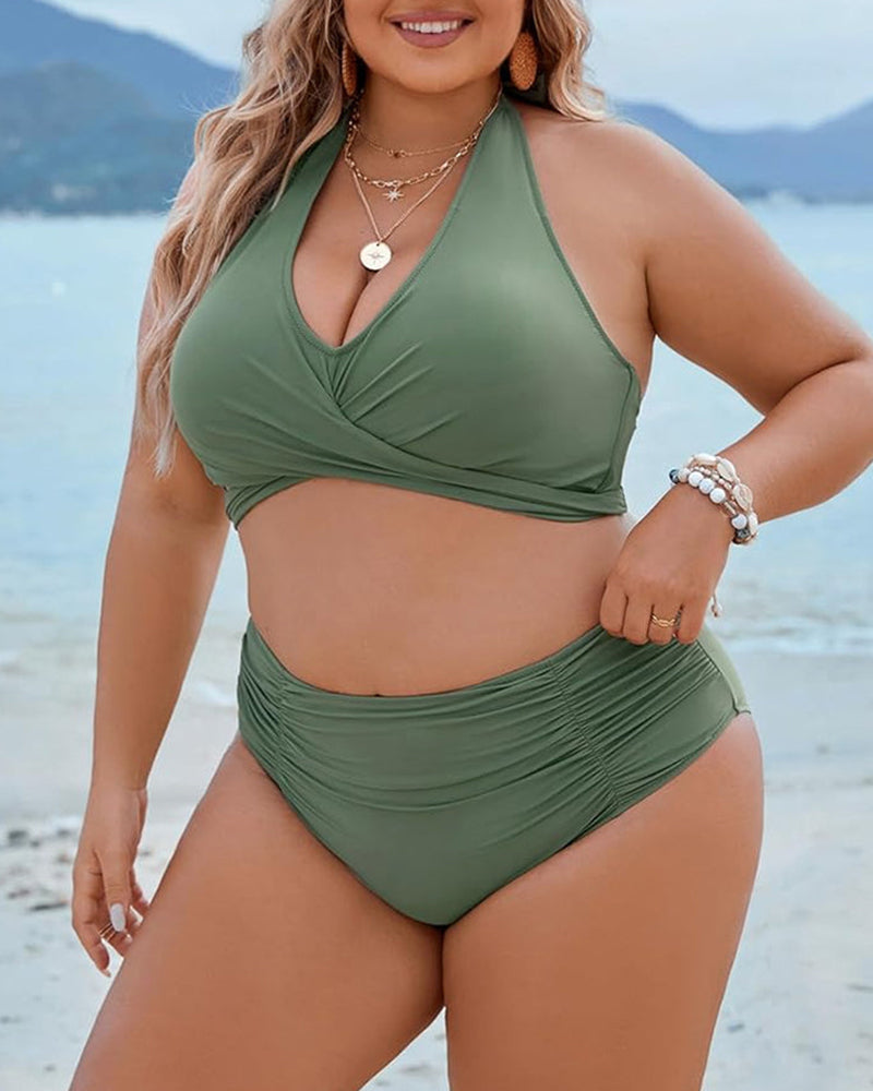 Willluxe® High-Waisted Halter Wrap Bikini Set Tummy Control Swimsuit