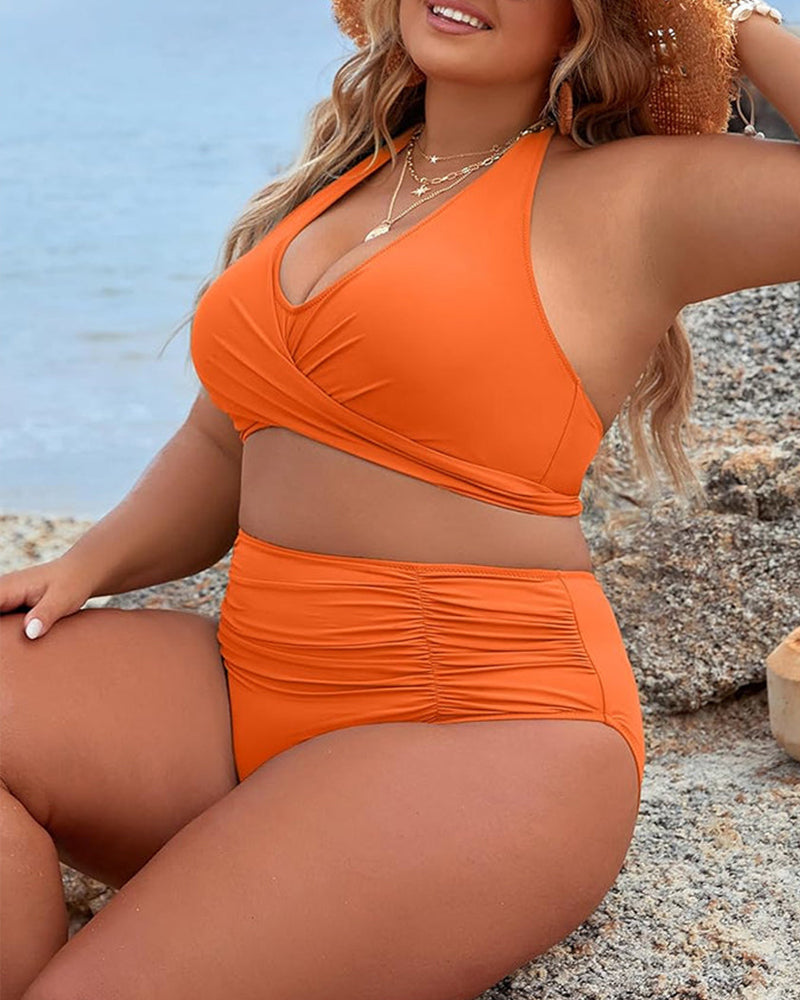 Willluxe® High-Waisted Halter Wrap Bikini Set Tummy Control Swimsuit