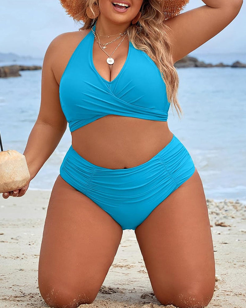 Willluxe® High-Waisted Halter Wrap Bikini Set Tummy Control Swimsuit