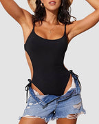 Willluxe® Cutout Side Drawstring High-Cut One-Piece Swimsuit