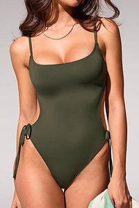 Willluxe® Cutout Side Drawstring High-Cut One-Piece Swimsuit