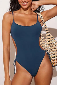Willluxe® Cutout Side Drawstring High-Cut One-Piece Swimsuit