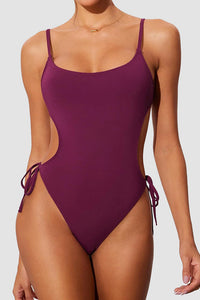 Willluxe® Cutout Side Drawstring High-Cut One-Piece Swimsuit