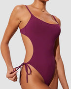 Willluxe® Cutout Side Drawstring High-Cut One-Piece Swimsuit