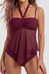 Willluxe® Mesh Tie-Front High-Waisted Bikini Set