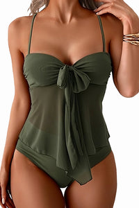 Willluxe® Mesh Tie-Front High-Waisted Bikini Set