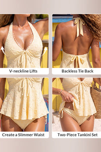 Willluxe® Textured Lace Halter Peplum Tankini Set