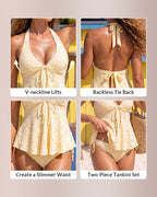 Willluxe® Textured Lace Halter Peplum Tankini Set