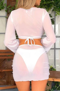 Willluxe® 4-Piece Mesh Cover-Up Bikini Set With Ruched Skirt