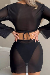 Willluxe® 4-Piece Mesh Cover-Up Bikini Set With Ruched Skirt