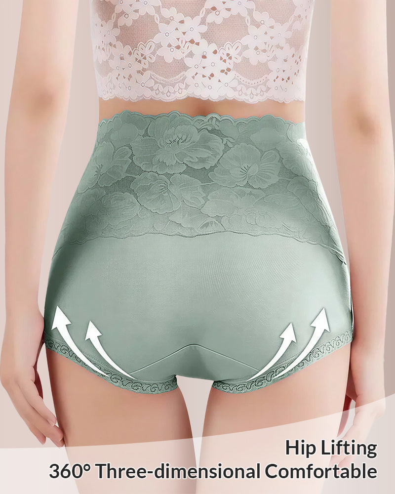 Willluxe® High-Waisted Tummy-Control Pure Cotton Lace Panties