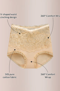 Willluxe® High-Waisted Tummy-Control Pure Cotton Lace Panties
