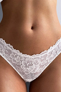 Willluxe® Low-Rise Rhinestone Chain Sheer Floral Lace Thong Panties