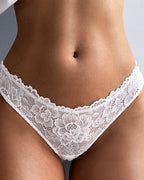 Willluxe® Low-Rise Rhinestone Chain Sheer Floral Lace Thong Panties