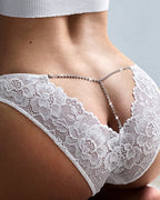 Willluxe® Low-Rise Rhinestone Chain Sheer Floral Lace Thong Panties