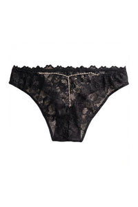 Willluxe® Low-Rise Rhinestone Chain Sheer Floral Lace Thong Panties