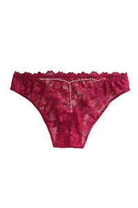 Willluxe® Low-Rise Rhinestone Chain Sheer Floral Lace Thong Panties