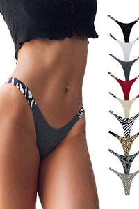 Willluxe® High-Cut Cotton Thong with Animal Print Straps