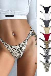 Willluxe® Pure Cotton V-Cut High Leg Thong with Zebra Print Straps