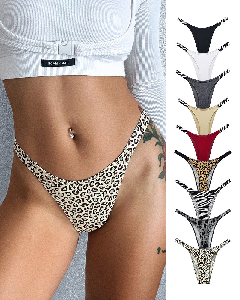 Willluxe® Pure Cotton V-Cut High Leg Thong with Zebra Print Straps