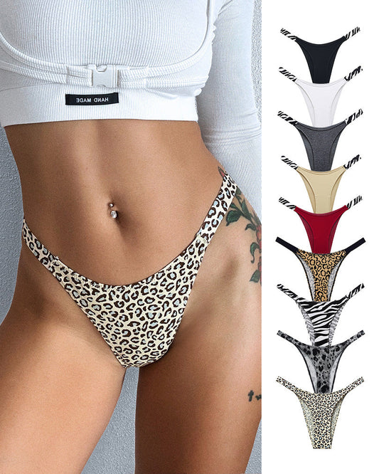 WILLLUXE® Pure Cotton V-Cut High Leg Thong with Zebra Print Straps