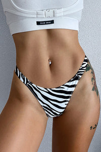 Willluxe® Pure Cotton V-Cut High Leg Thong with Zebra Print Straps