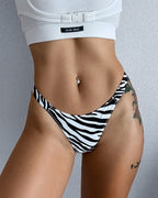 Willluxe® Pure Cotton V-Cut High Leg Thong with Zebra Print Straps