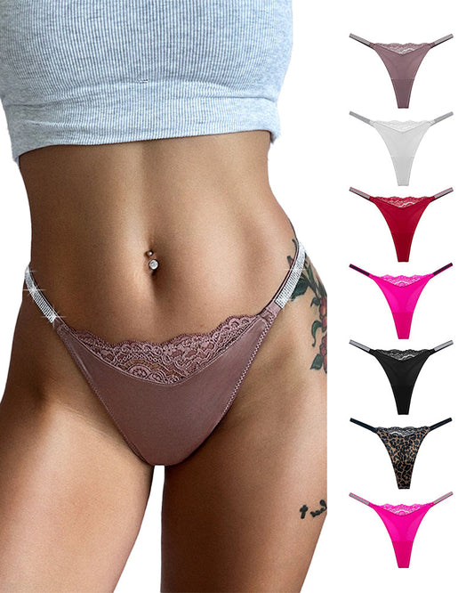 WILLLUXE® Plus-size crystal lace thong – high-cut ice silk T-back