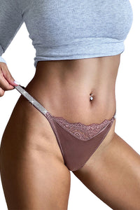 Willluxe® Plus-size crystal lace thong – high-cut ice silk T-back