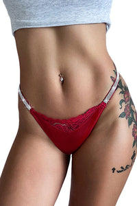 Willluxe® Plus-size crystal lace thong – high-cut ice silk T-back