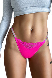 Willluxe® Plus-size crystal lace thong – high-cut ice silk T-back